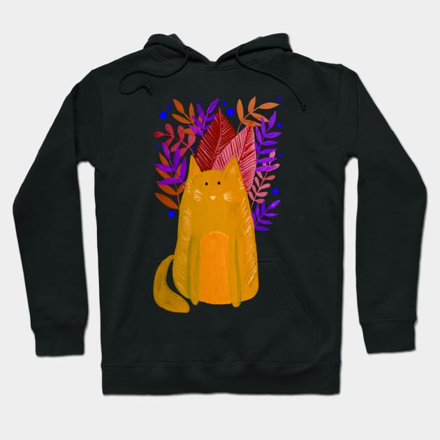 Cat and foliage - yellow and purple Hoodie by wackapacka